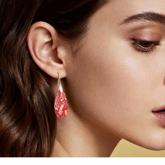 None Jewelry - Elegant Red Dangle Earrings